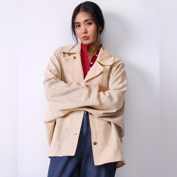 Nicobar Batwing Linen Cotton Jacket - Beige - Picture 2 of 13